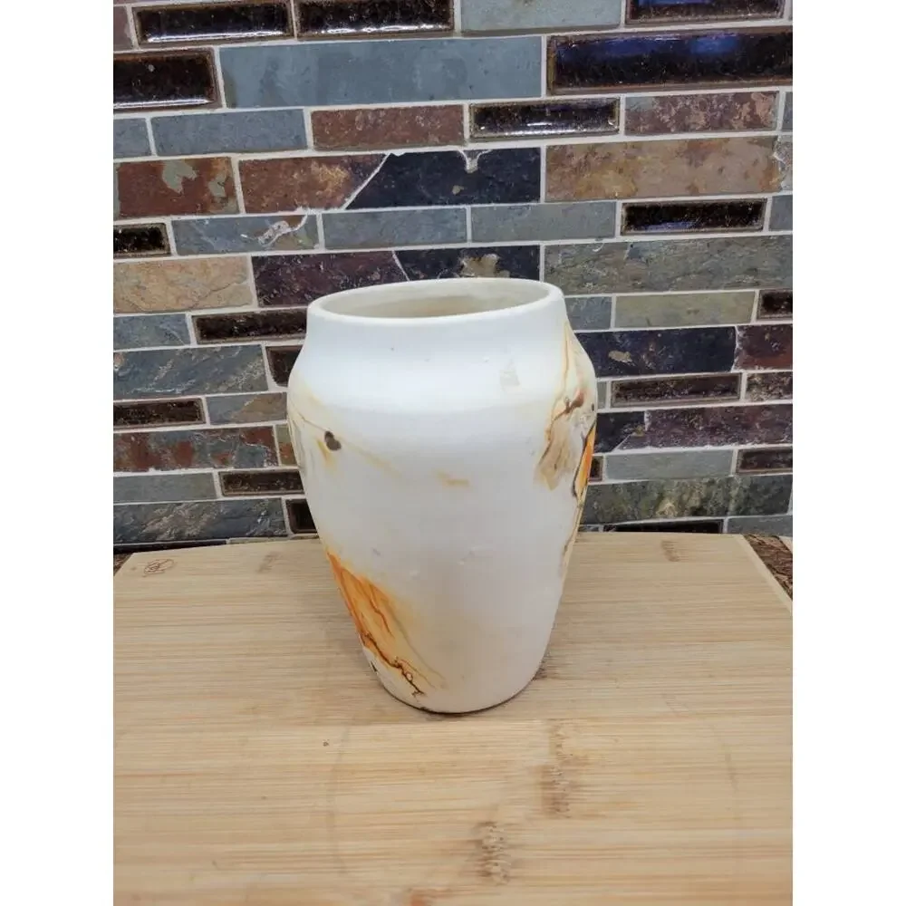 Vintage Nemadji Pottery Swirl Vase Orange Brown Cream Marbled Art Decor USA